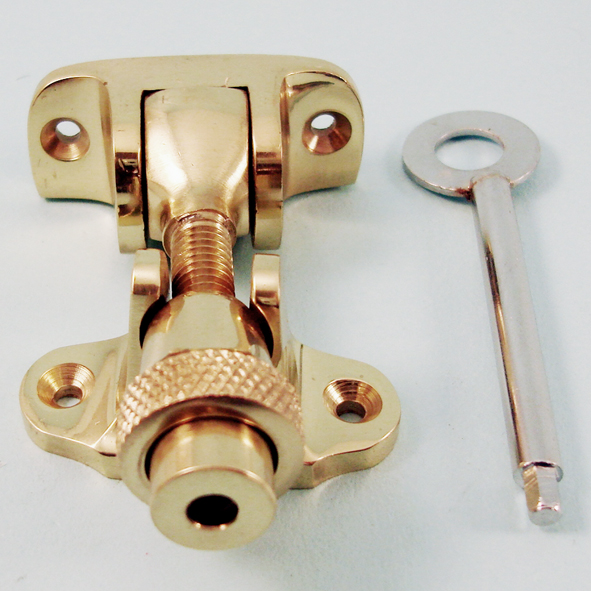 THD107L/PB • Locking • Polished Brass • Locking London Style Brighton Pattern Sash Fastener